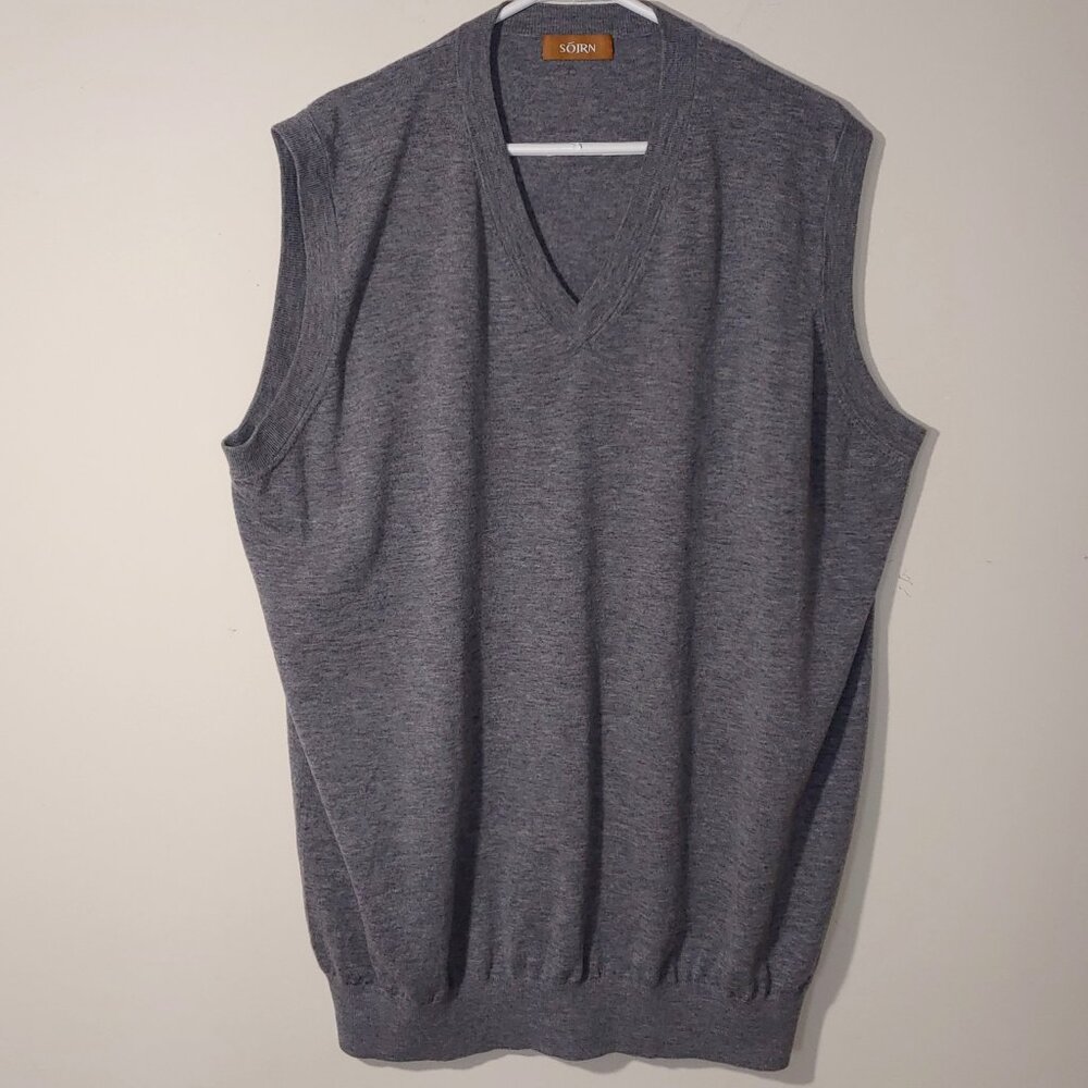 SOJRN 100% Merino Wool V-Neck Vest Grey Size XXL